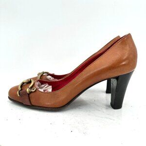 Burberry Classic Women Size EU 38 US 8 Brown Gold Horse Bit Buckle Pump Shoes